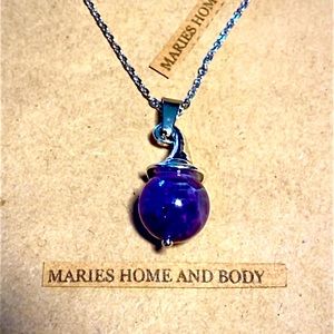 Witch Hat Necklace Purple Amethyst Crystal New Unisex Jewelry Spooky Halloween